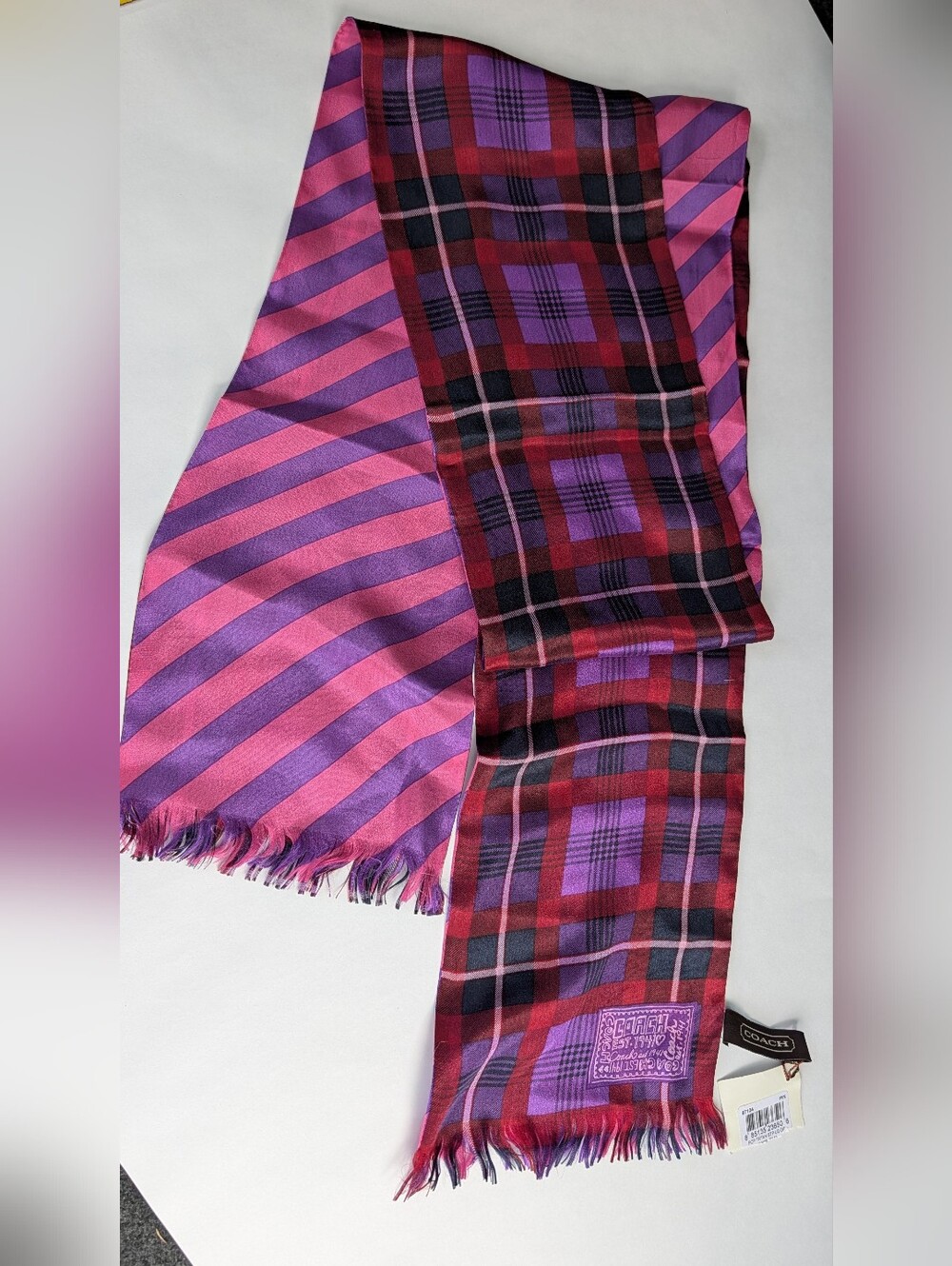 Coach Poppy Scarf Reversible Tartan Plaid With COA NWT
